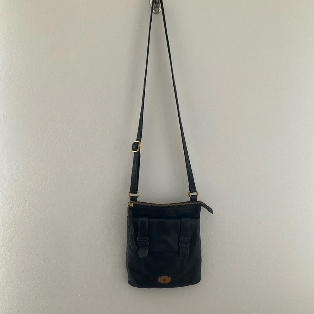 Fossil Black Leather Crossbody with Brass Accent - Picture 16 of 16